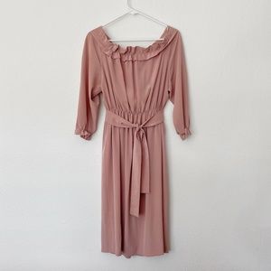 Dusty Rose Gathered Dress with Tie Belt